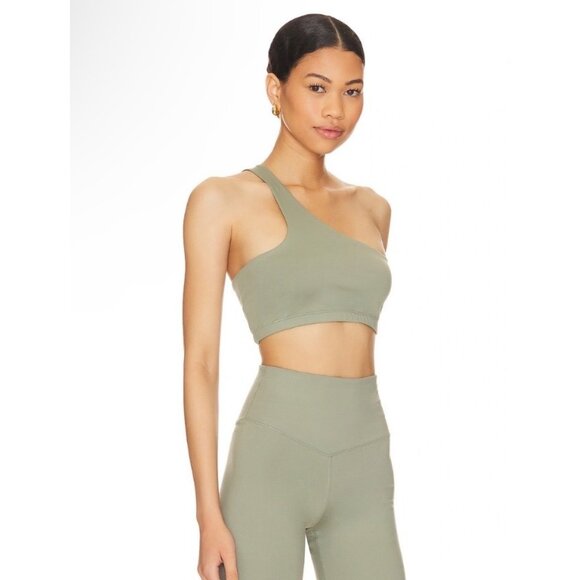 Anine Bing Sport Jules Bra Asymmetrical Design Artichoke Green LG Stretchy Comfo - Picture 1 of 9